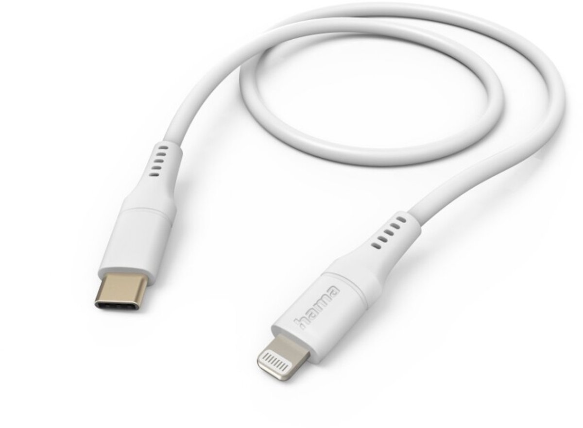 Hama Silicone USB-C naar Lightning Kabel - Oplaadkabel geschikt voor iPhone / iPad - MFI gecertificeerd - 3A USB 2.0 - 480Mbps - 150cm - Wit