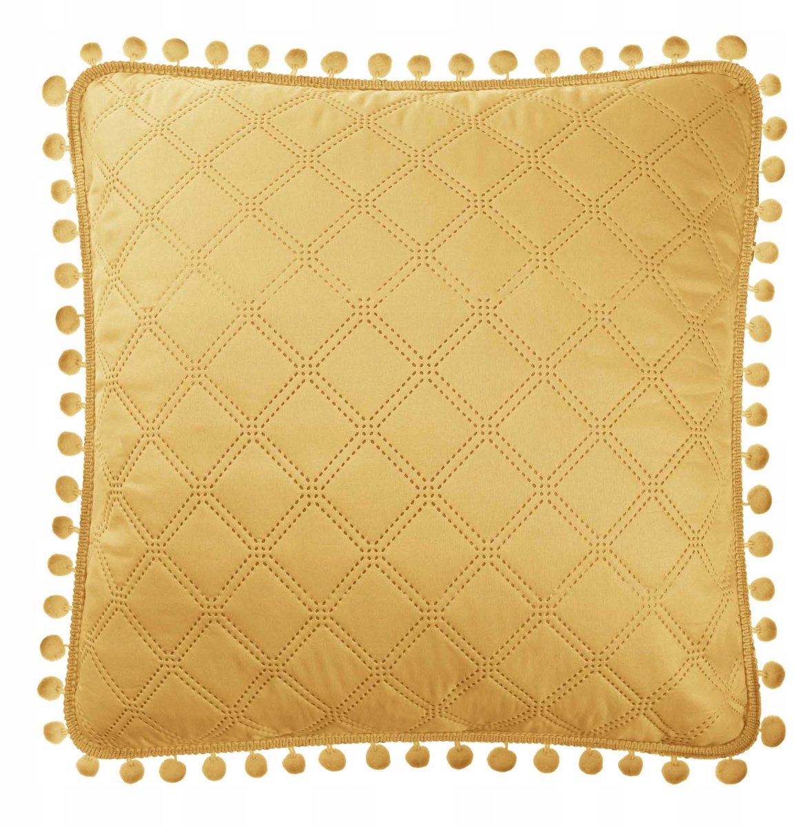 Decoratieve Kussenhoes Jasiek 45x45cm Mosterdgeel met Pompons