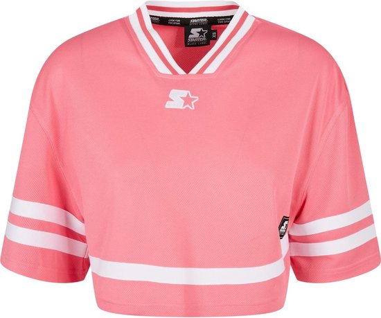 Urban Classics Sport top -L- Cropped Mesh Jersey Rose/ Wit