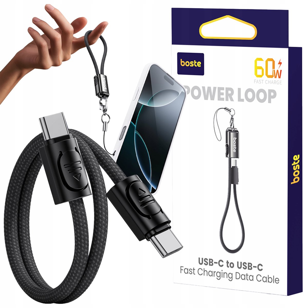 Boste Power Loop USB-C Kabel 60W PD 20cm - Snel Laden & Data