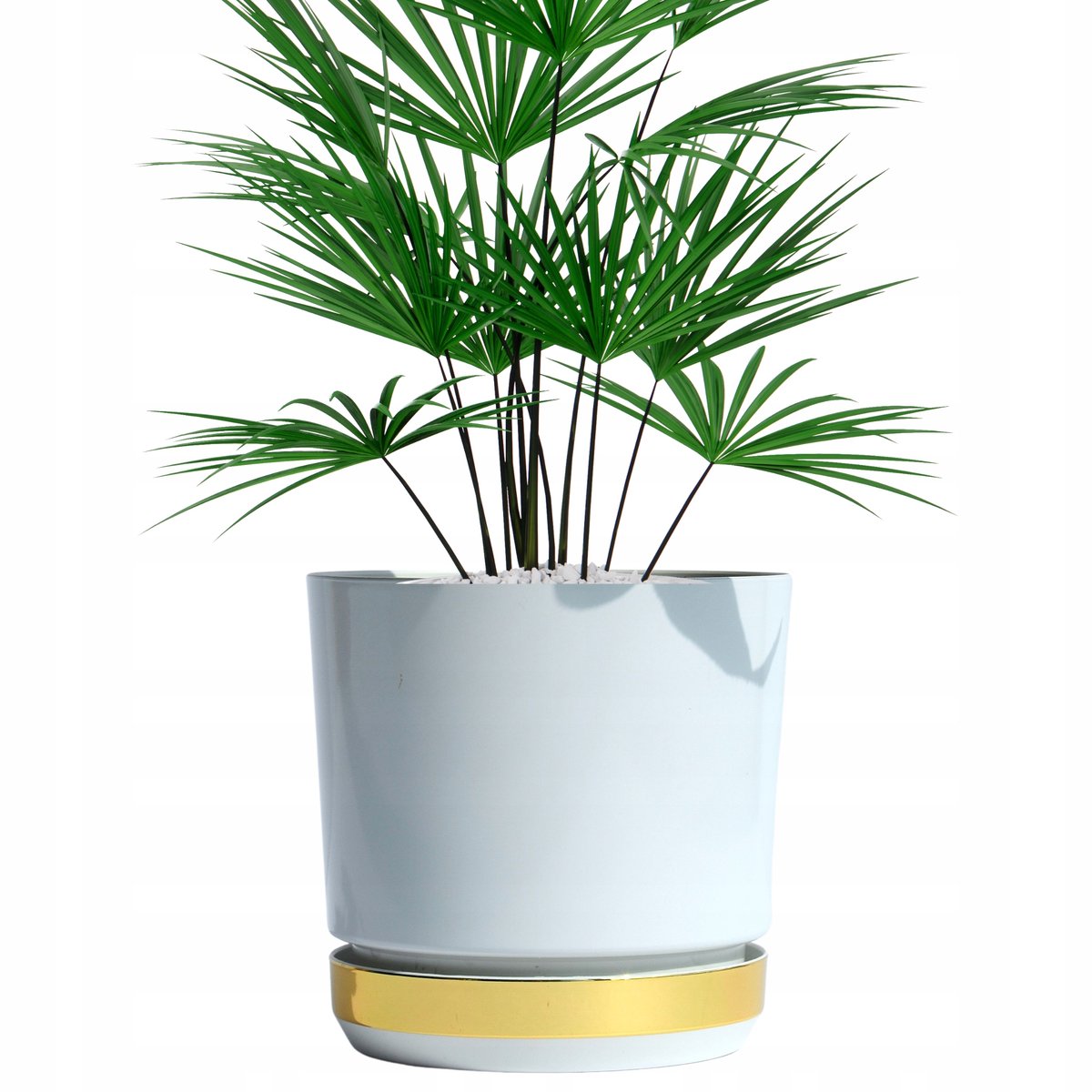 DUO bloempot 21cm Wit/Gouden Glamour Hoogglans met standaard