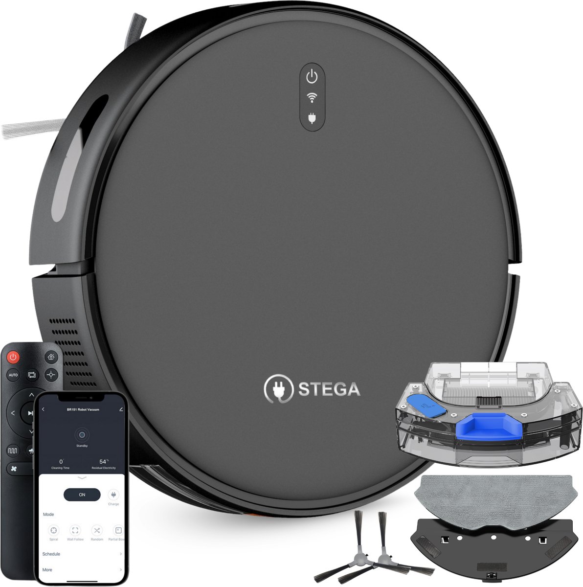 STEGA® Robotstofzuiger Met Laadstation - Met Dweilfunctie - Huisdieren - Met App - 110 minuten