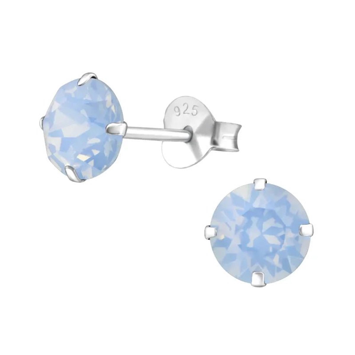 Aramat Jewels | Oorbellen | 925 Zilveren Kristal Oorbellen - Sprankelende Zirkonia Studs | 6mm / Opaal-Licht-Blauw | | | Zilver | Kinderen, Volwassenen | Verkleurd niet
