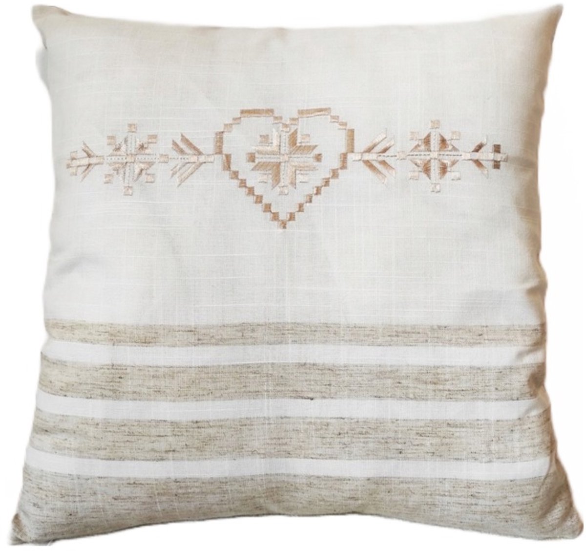 Decoratieve kussenhoezen 45x45cm - Geborduurd Hart - Beige/Ecru