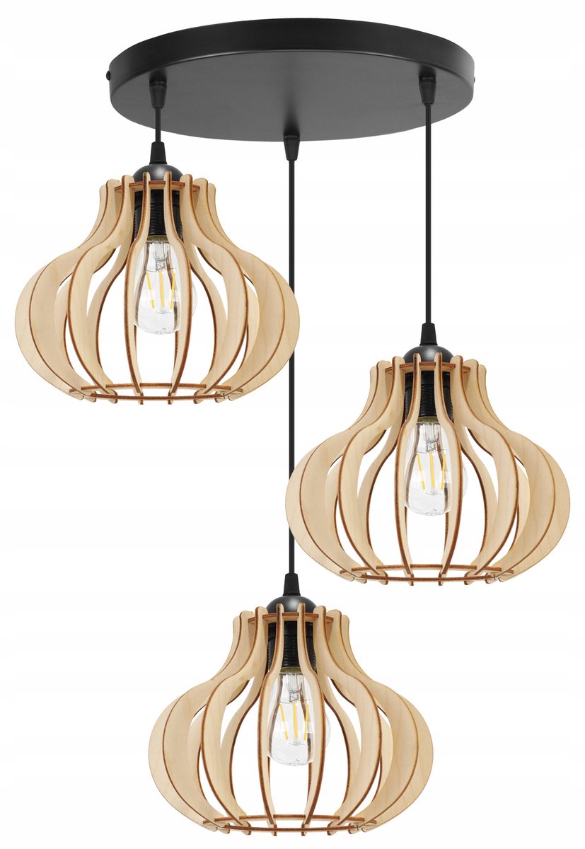 Houten Hanglamp Boho Stijl - 3 lichtpunten - E27