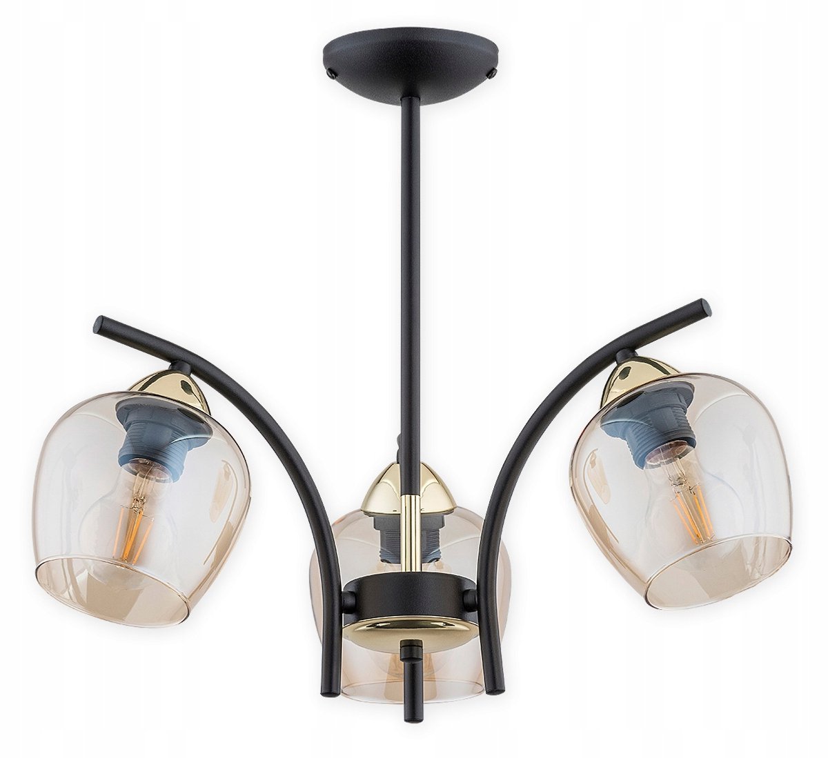 Maral 3-lichts hanglamp matzwart goud amber glas E27