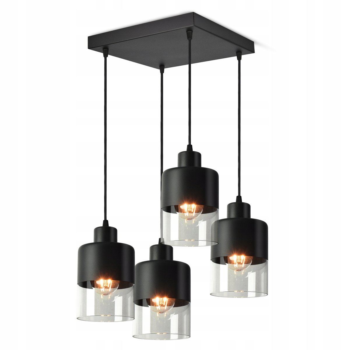 Luxe Dual Glass Hanglamp Zwart LED E27 4-lichts