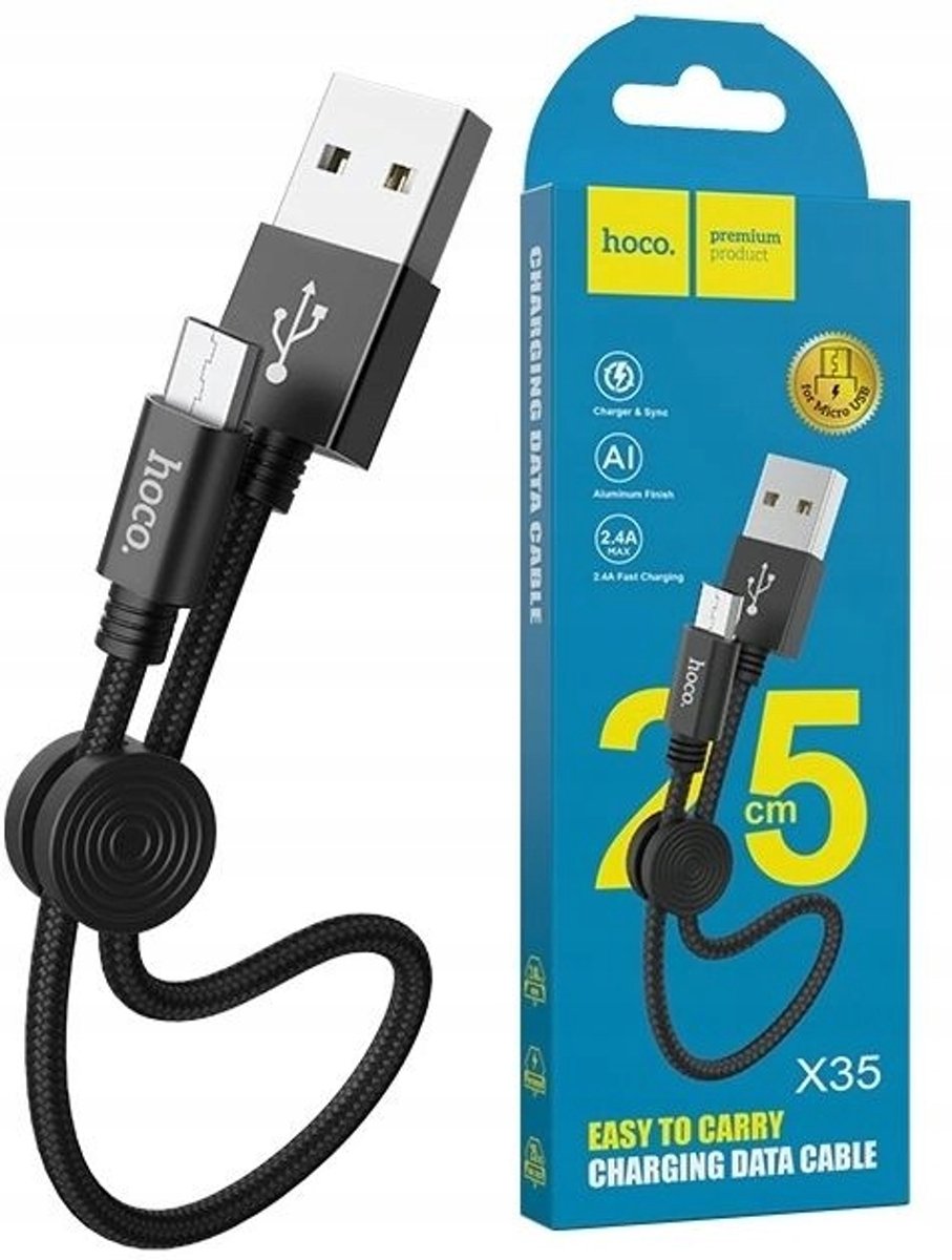 Korte Micro USB 3.1A Kabel 25cm - Snel Opladen & Data