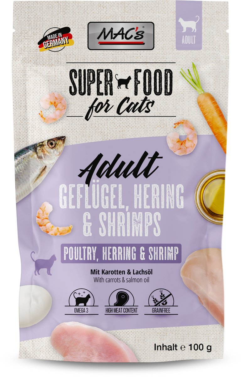 MACs Mac’s Kattenvoer Natvoer Maaltijdzakjes - Haring en Garnalen - 6 x 100g