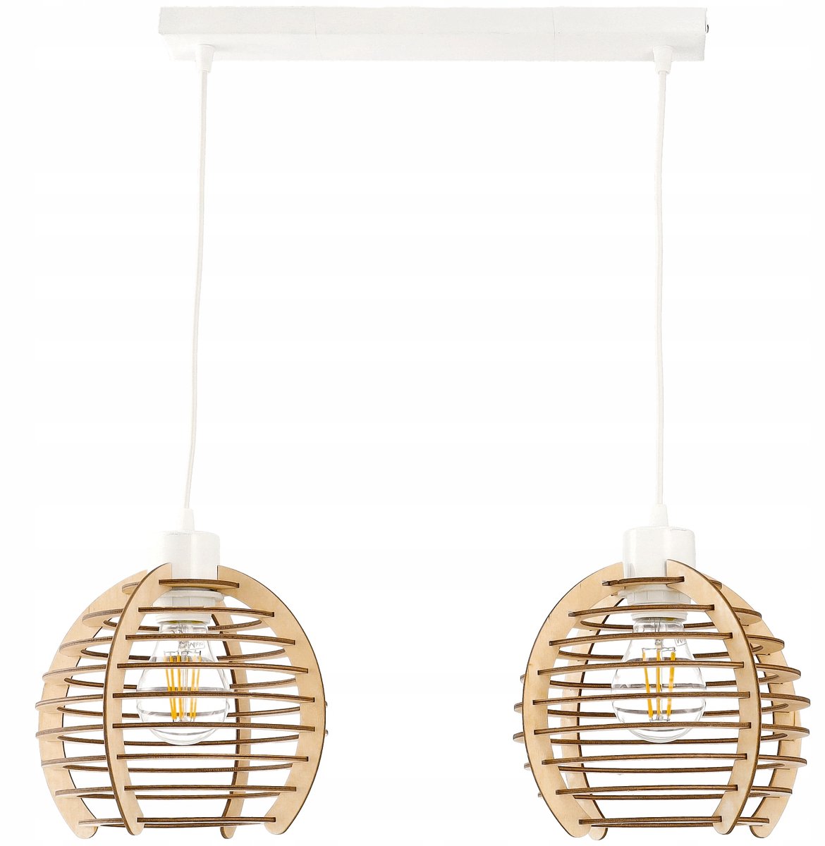 Houten Hanglamp - retro design, E27 fitting, 2 lichtpunten