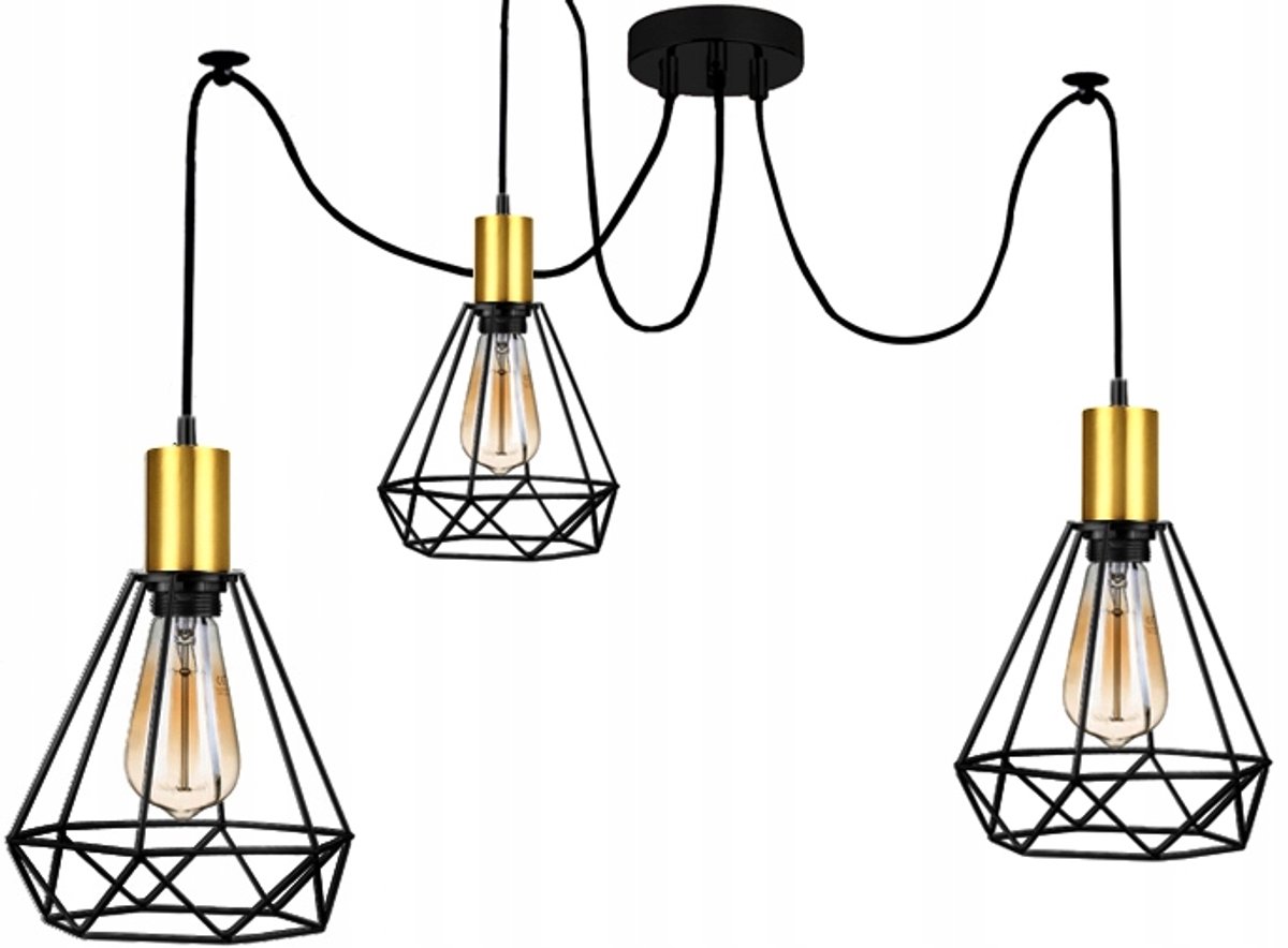 Golden Spider Hanglamp met 3 Diamanten Lampenkap - Loft Stijl