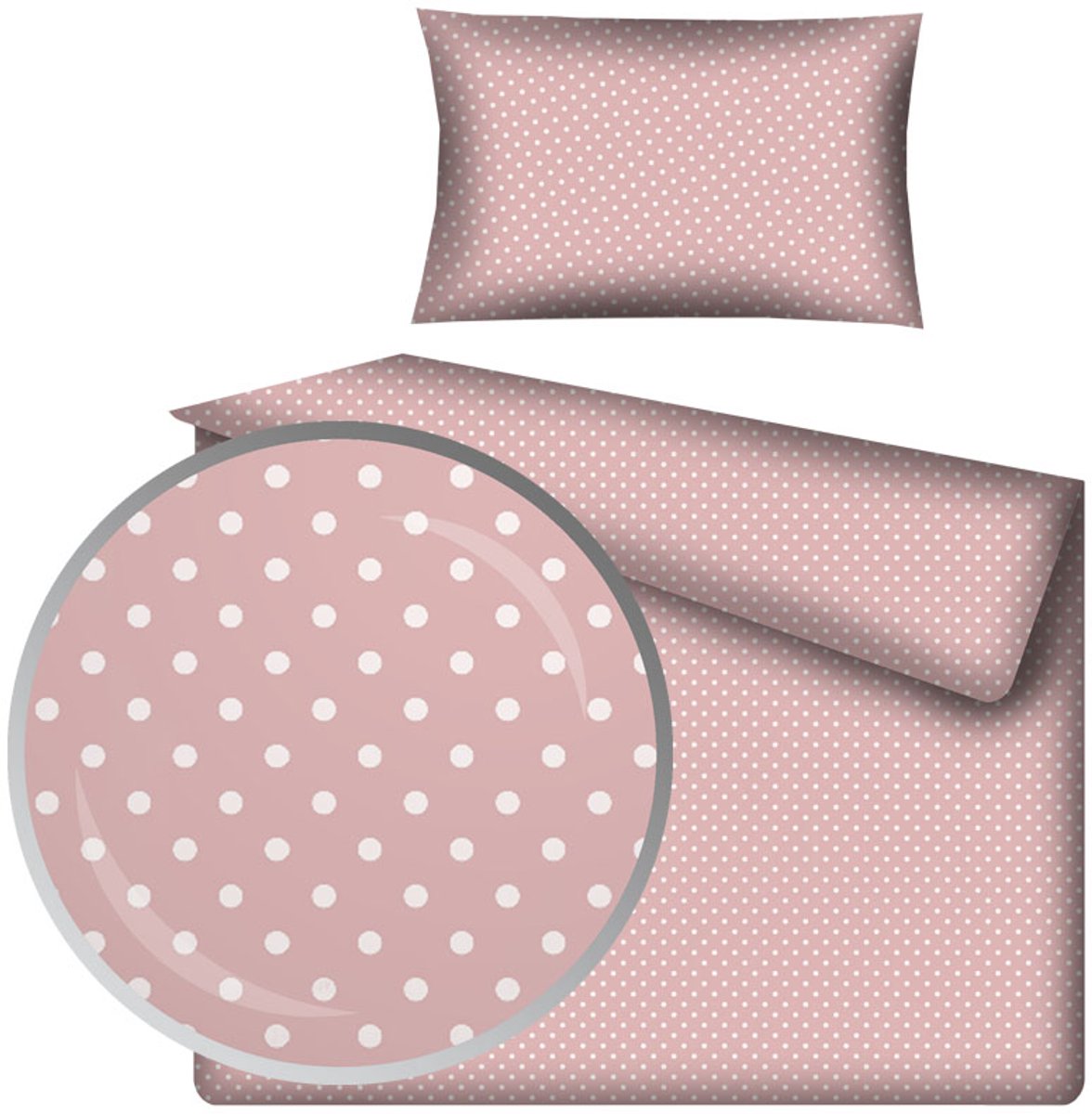 Kinderbeddengoed 100x135 cm - Katoen - Oudroze met stippen