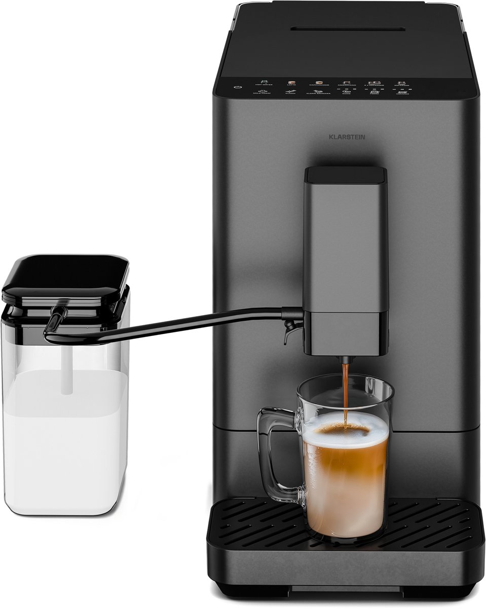 Klarstein Koffiemachine Velaire Bean to Cup - helemaal automatisch - 20 bar, LED-touchscreen, roestvrijstalen molen, melktank, espresso met één druk op de knop, cappuccino, zelfreinigend, 1,5 liter - 1350W - voor Keuken - RVS