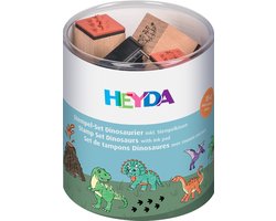 HEYDA Stempelset 'Dinosaurus', Transparante ronde doos