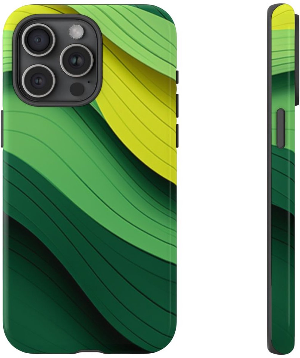 Groen-Geel Golvenpatroon – Telefoonhoesje Geschikt voor iPhone 15 Pro Max