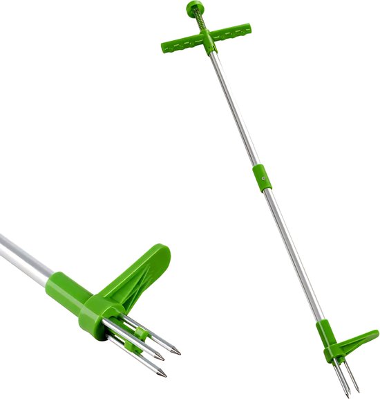 Foto: Somstyle onkruidtrekker 1 meter onkruidsteker met steel onkruidverwijderaar zilverkleurig groen