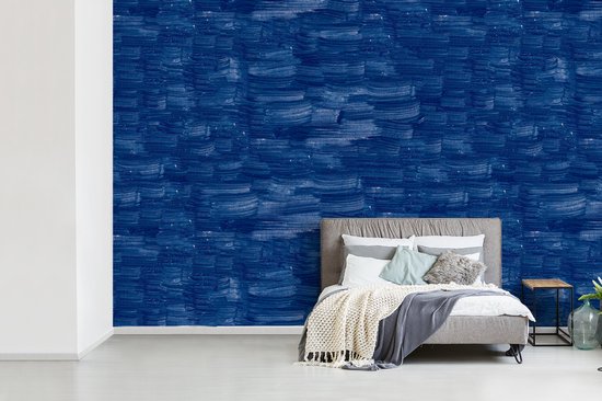Behang - Fotobehang Verf - Strepen - Blauw - Breedte 420 cm x hoogte 280 cm