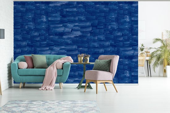 Behang - Fotobehang Verf - Strepen - Blauw - Breedte 420 cm x hoogte 280 cm