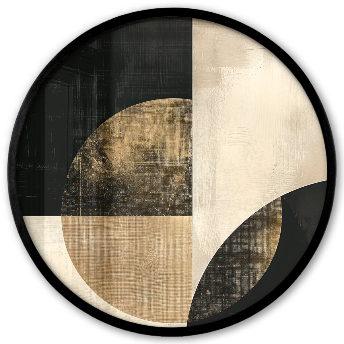 FrameYourWall Poster in lijst Rond - Fotolijst 40x40 cm - Posters - Abstract - Geometrische vormen - Zwart - Goud - Ronde posterlijst zwart - Decoratie - Wanddecoratie woonkamer - Muurdecoratie slaapkamer