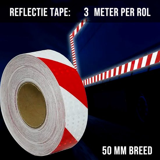 Rouleau de ruban Tape Autocollants de sécurité rouge et Wit - 50 mm x 3 m - Ruban adhésif réfléchissant étanche %%