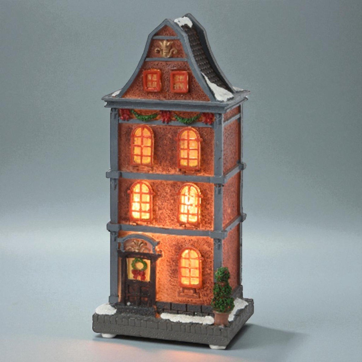 Bruin LED kersthuisje – 19 cm – Warm wit licht – Sfeervolle decoratie voor kerstdorp of vensterbank