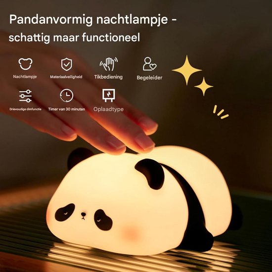 EXCITAT Kindernachtlampje in de vorm van een panda - Dimbare timer - Touchbediening - Siliconen - Oplaadbaar via USB - Schattige pandalamp - Schattig nachtlampje geschikt voor de kinderkamer van EXCITAT — afbeelding 2