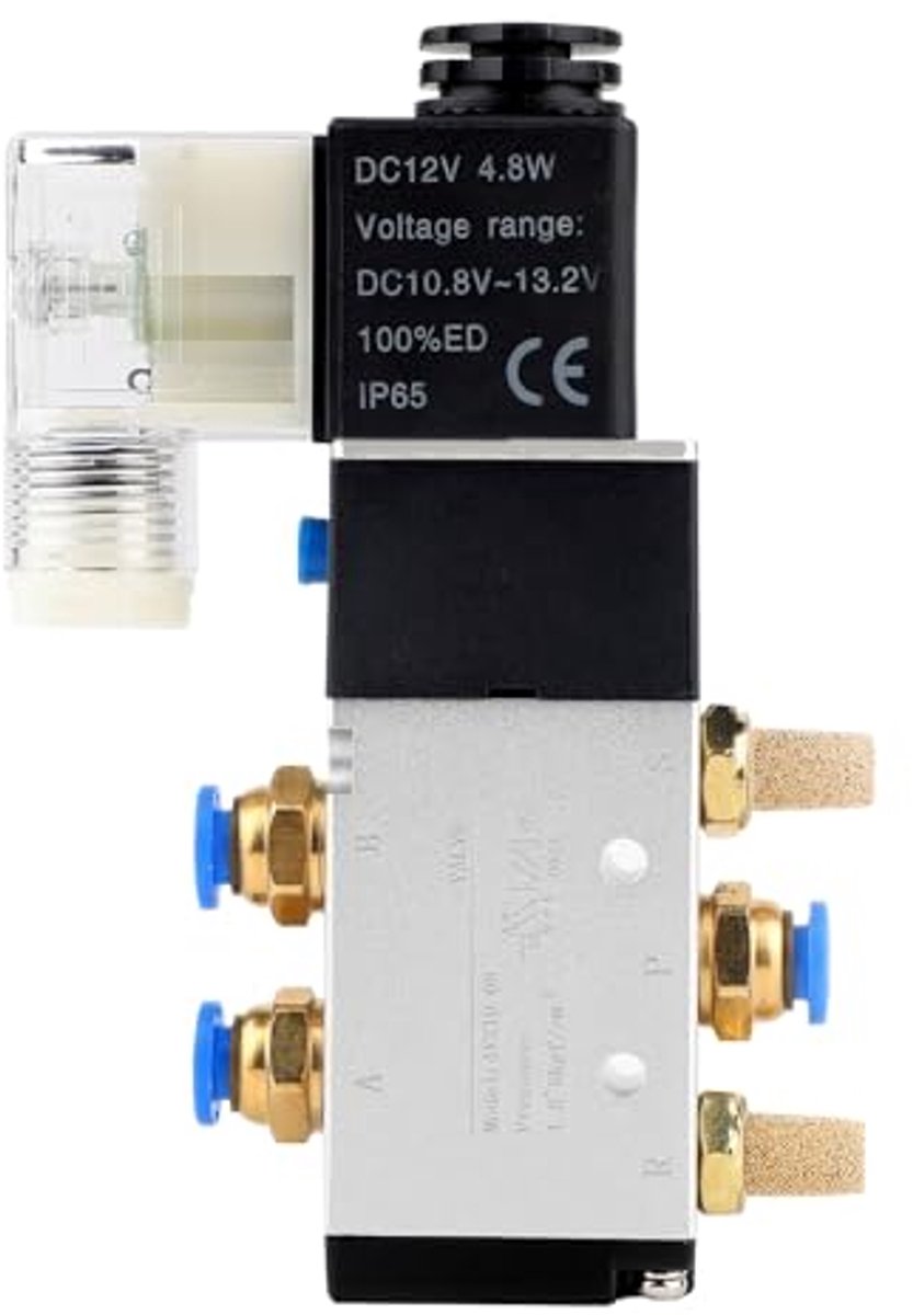 12V pneumatisch magneetventiel 5-weg 2 posities met connector en geluiddemper