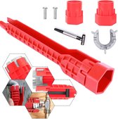 Wastafelsleutel, kraan en gootsteeninstallateur, 8-in-1 multifunctioneel reparatie-installatiehandgereedschap, kleine ruimtes, multifunctioneel sanitair gereedschap (rood