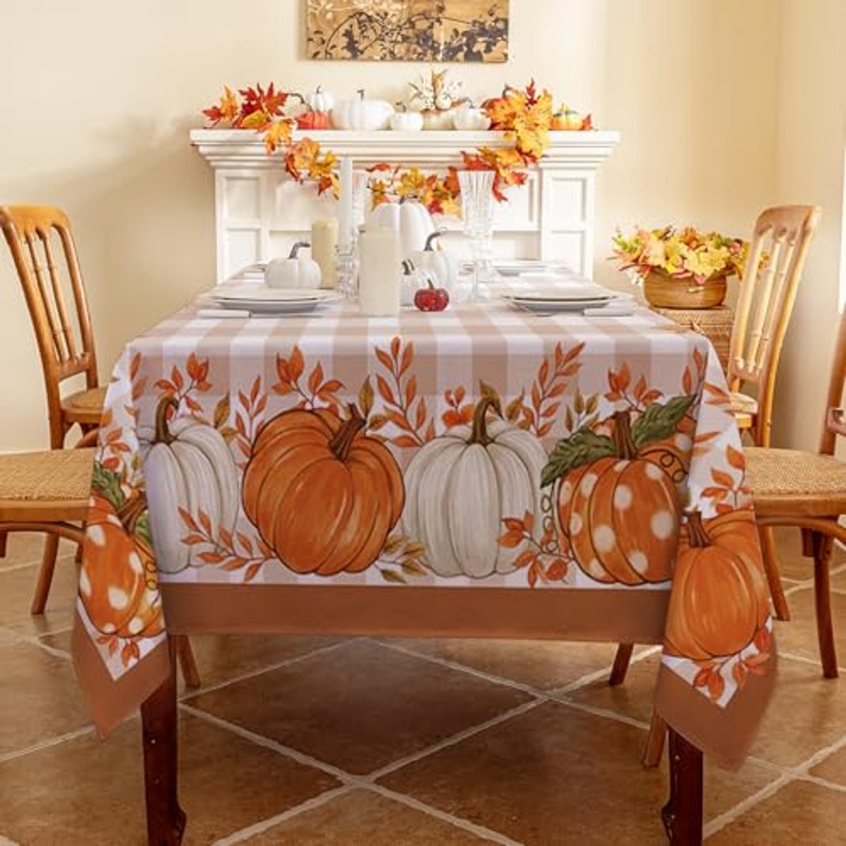 Herfst Tafelkleed met Pompoenpatroon - Afwasbaar en Waterafstotend 240x140 cm