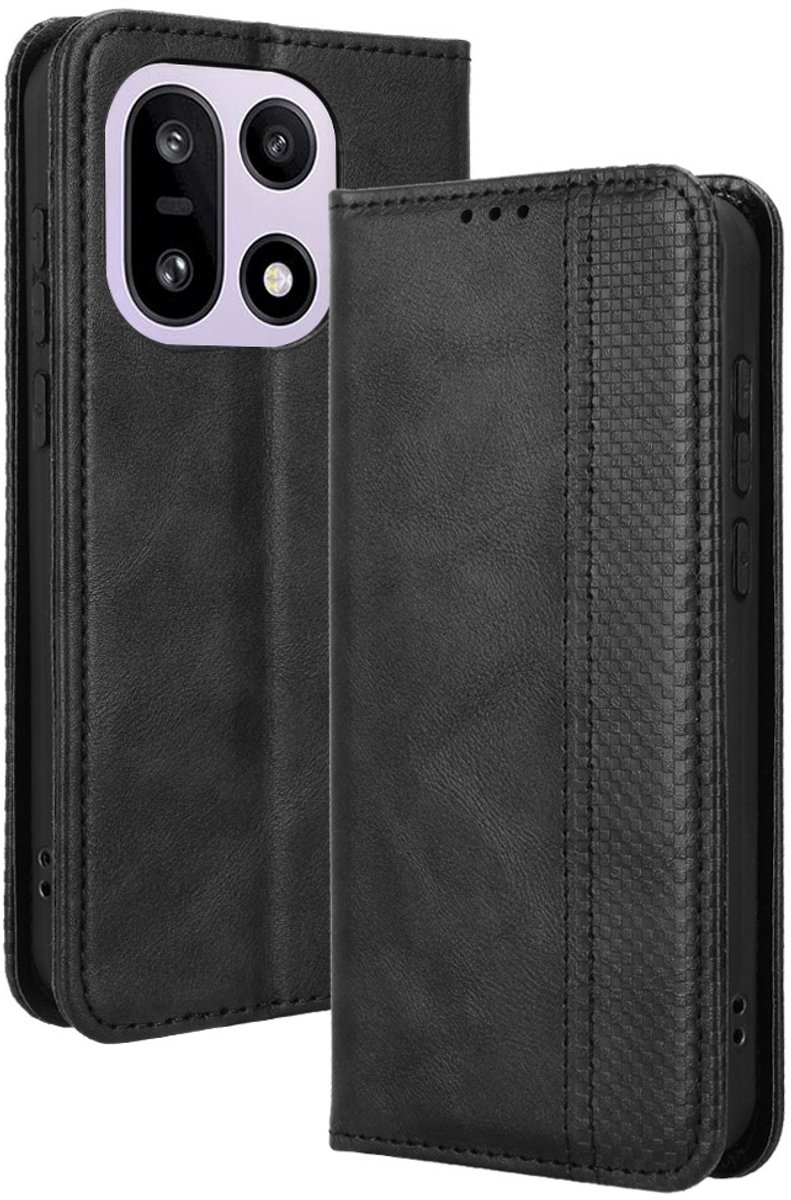 Coverup Hoesje - Geschikt voor OnePlus 15 Hoesje - Coverup Vintage Style Book Case - Zwart