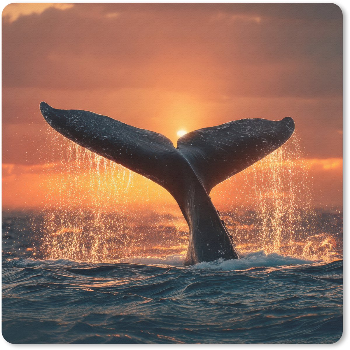 Muismat 30x30 cm - Mousepad Walvis staart - Water - Zonsondergang - Muismatten