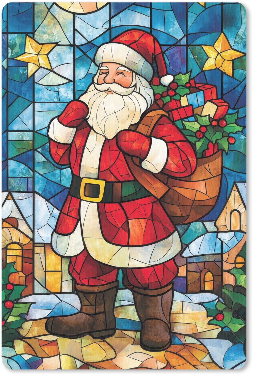 Muismat 18x27 cm - Mousepad Kerstman - Glas - Kleurrijk - Muismatten