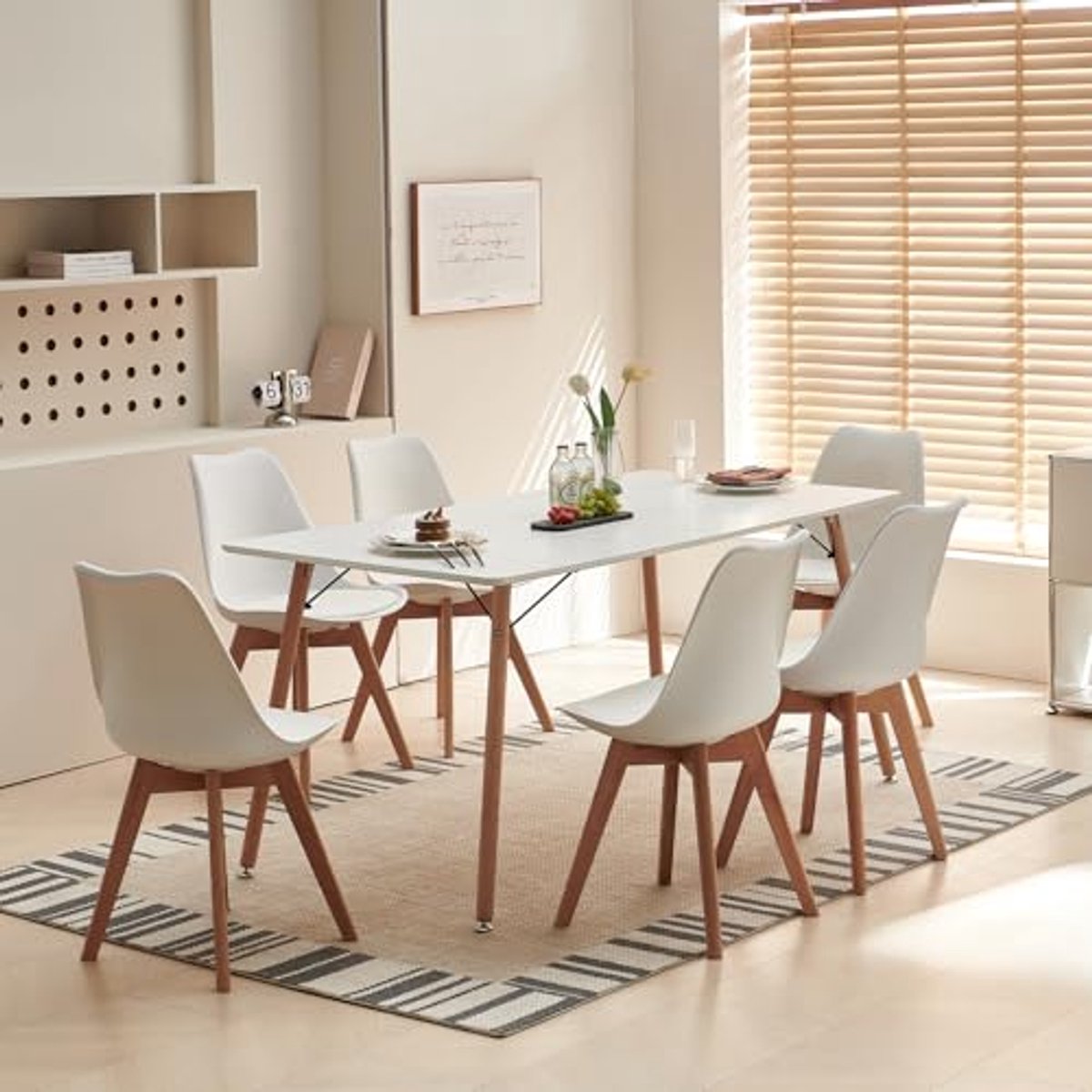 Eetkamergroep met Eettafel en 6 Stoelen - Rechthoekige Keukentafel Set voor Woonkamer en Keuken