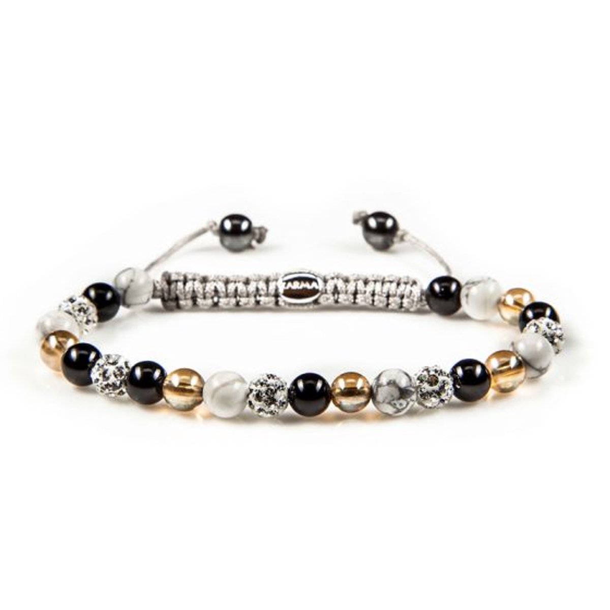 Karma Armband Spiral Black Meets Gold White Crystal