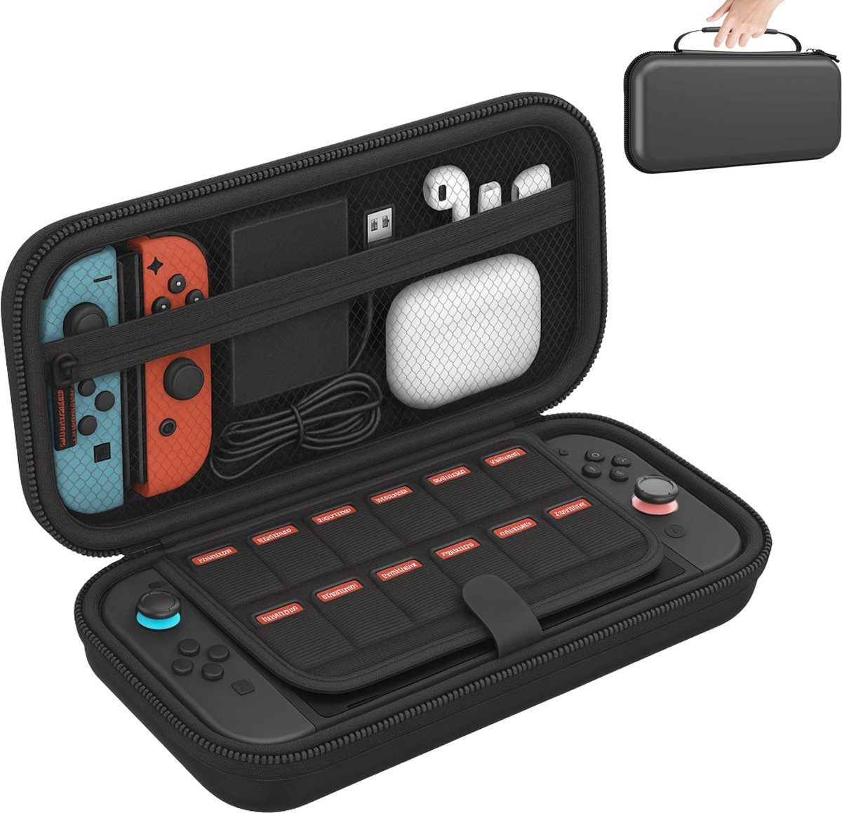 Reisetui voor Nintendo Switch 2 - Zwarte draagtas opberghoes met vak voor spelkaarten