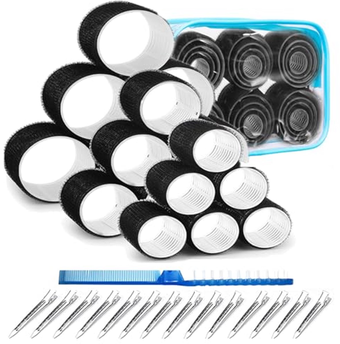 Haarrollerset voor volume en krullen - 18 stuks met clips, kam en reisverpakking