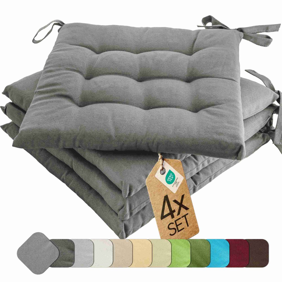 etérea Basic Zitkussen Stoelkussen - Seat Cushion 4 Stuk - 40x40 cm - Grijs