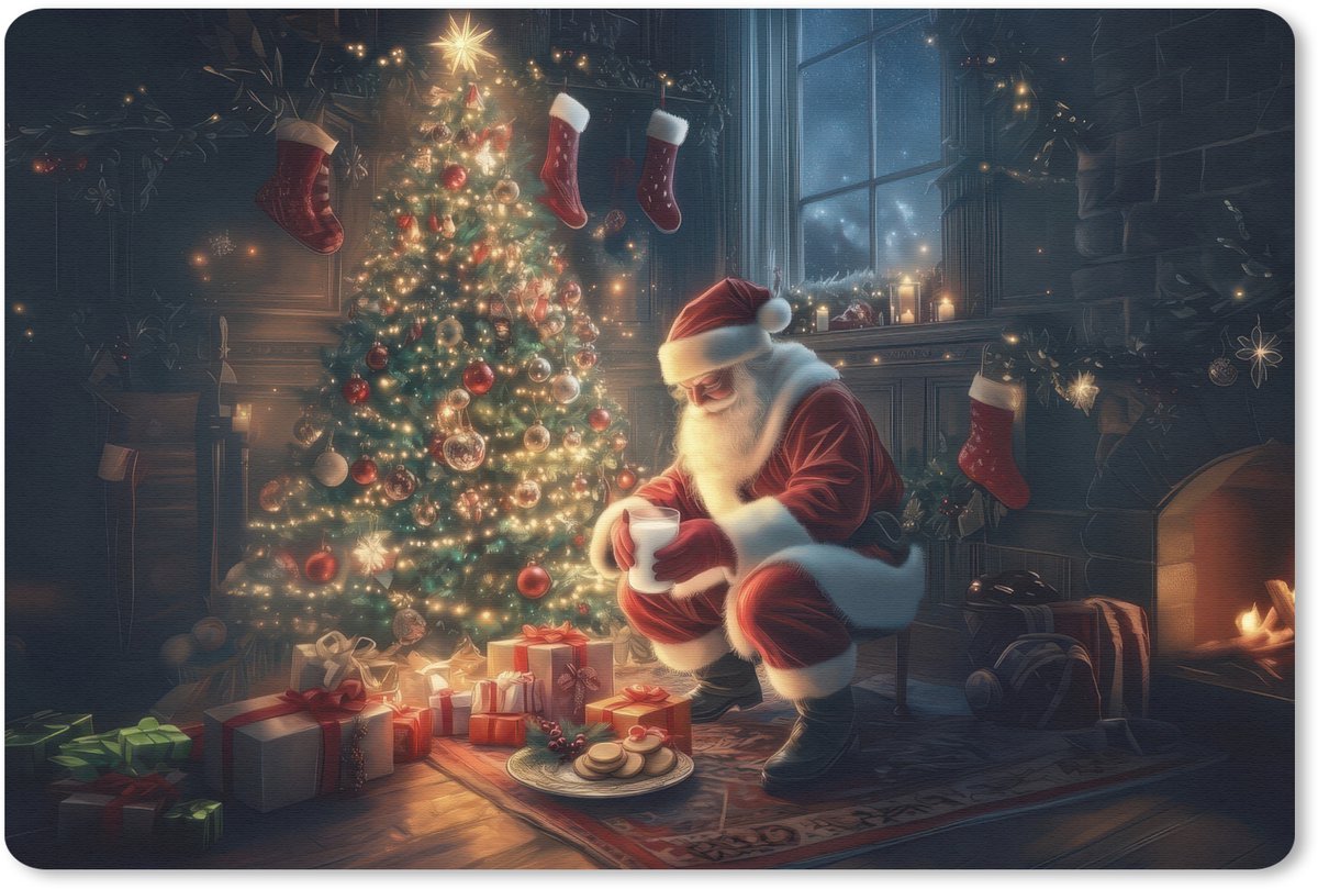 Muismat 27x18 cm - Mousepad Kerstman - Haard - Donker - Muismatten