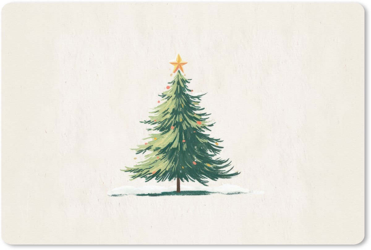 Muismat 27x18 cm - Mousepad Kerstboom - Illustratie - Ster - Sneeuw - Muismatten
