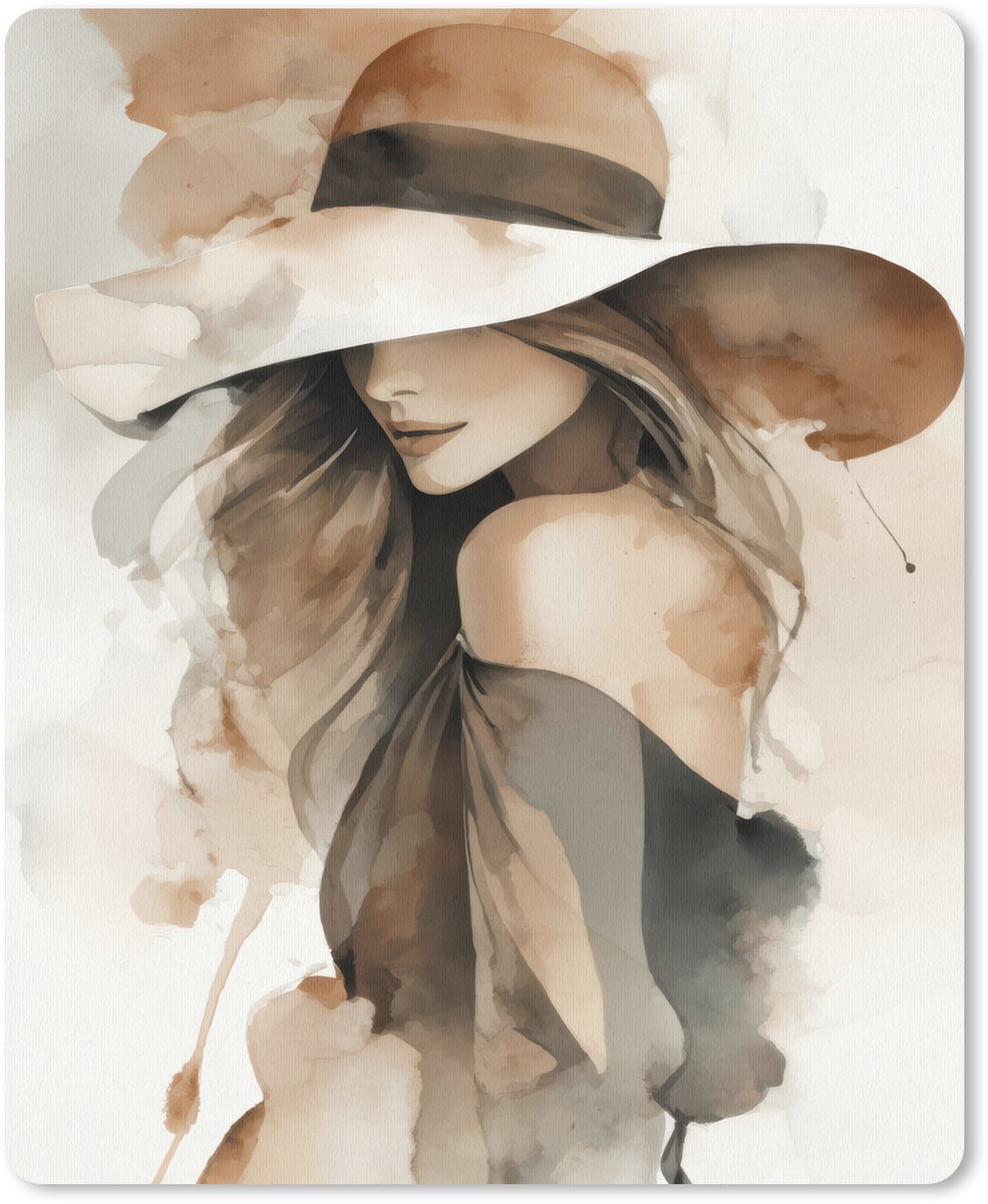 Muismat 19x23 cm - Mousepad Mysterieus - Vrouw - Sepia - Muismatten