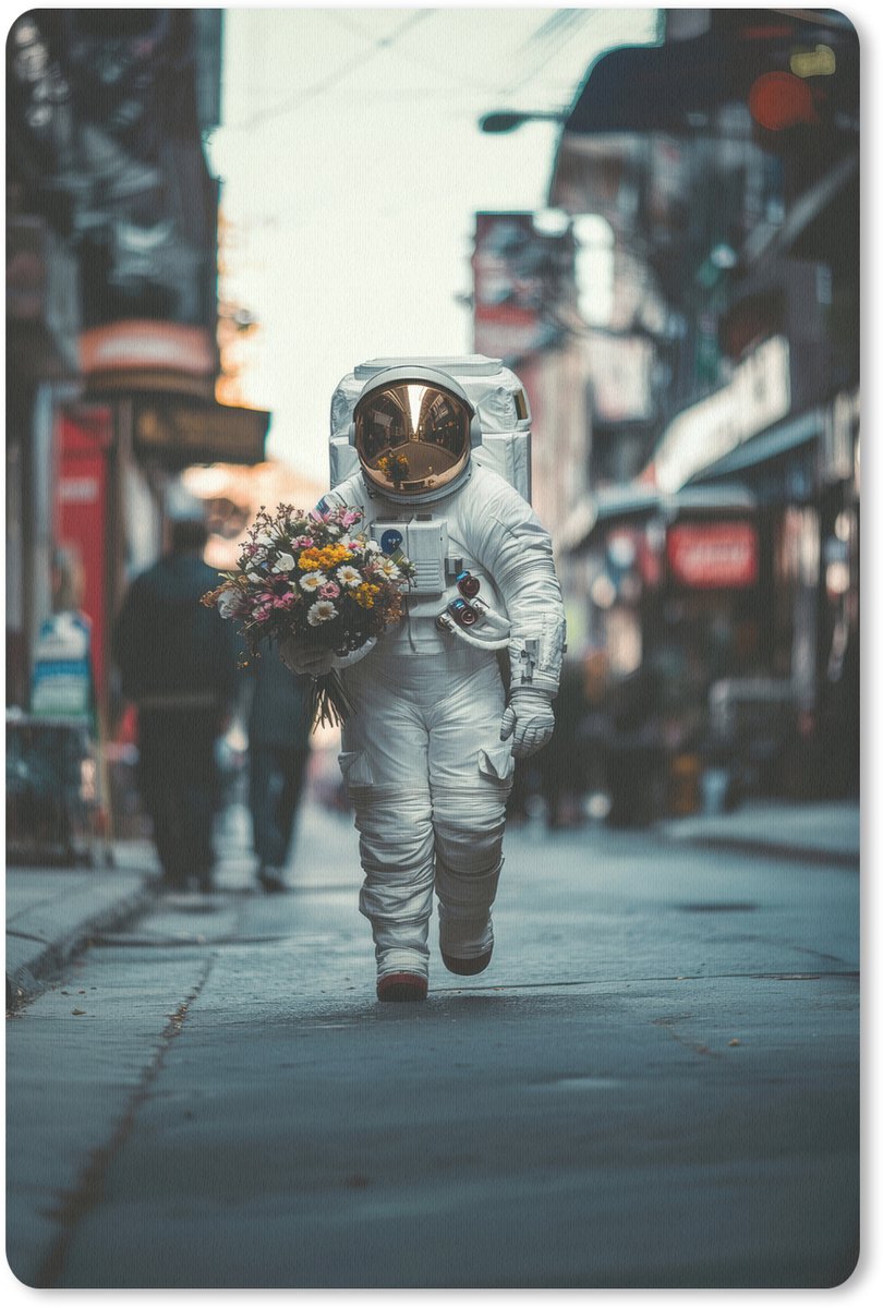 Muismat 18x27 cm - Mousepad Boeket - Bloemen - Kleurrijk - Astronaut - Muismatten