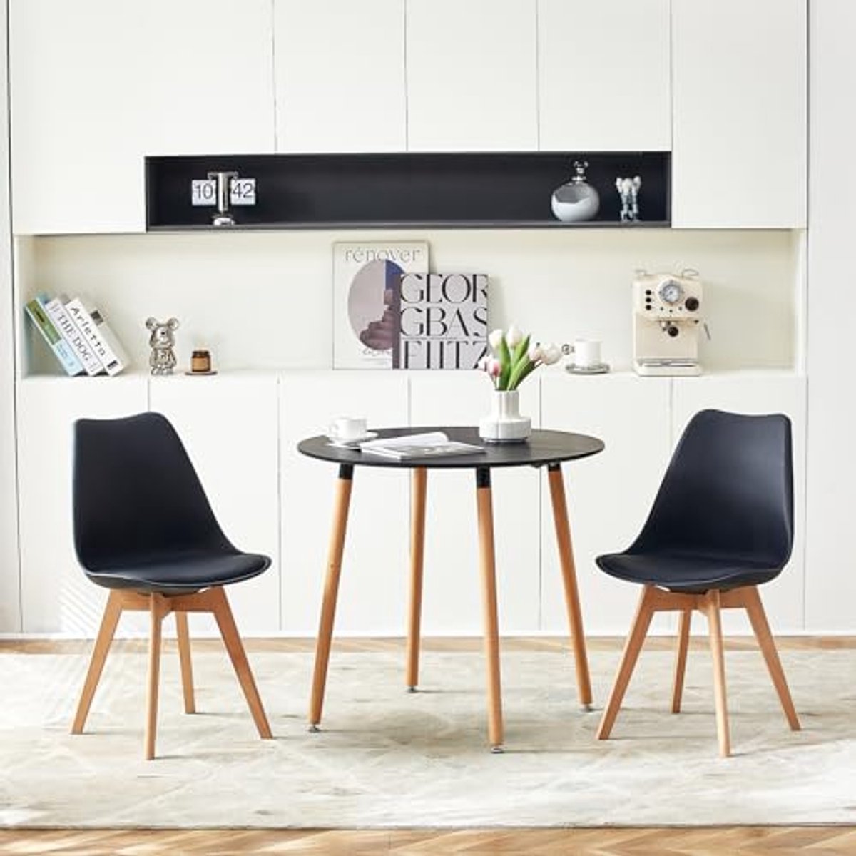 Ronde Eetkamertafel met 2 Stoelen - Modern Keukentafel Set voor 2 Personen