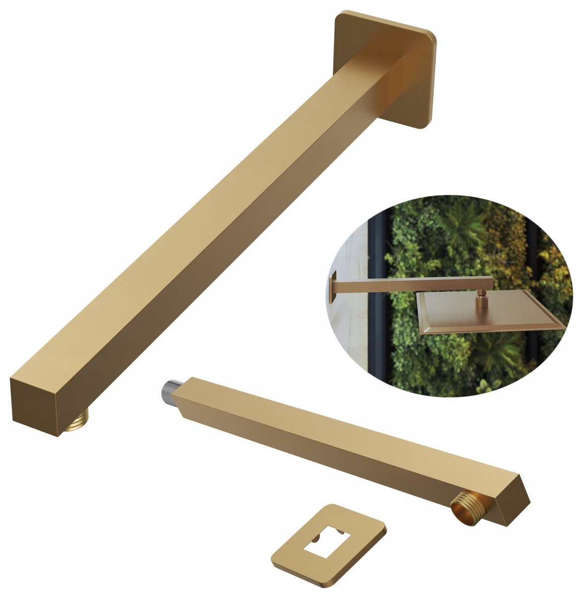 Douchearm Vierkant Geborsteld Goud Wandmontage 37cm