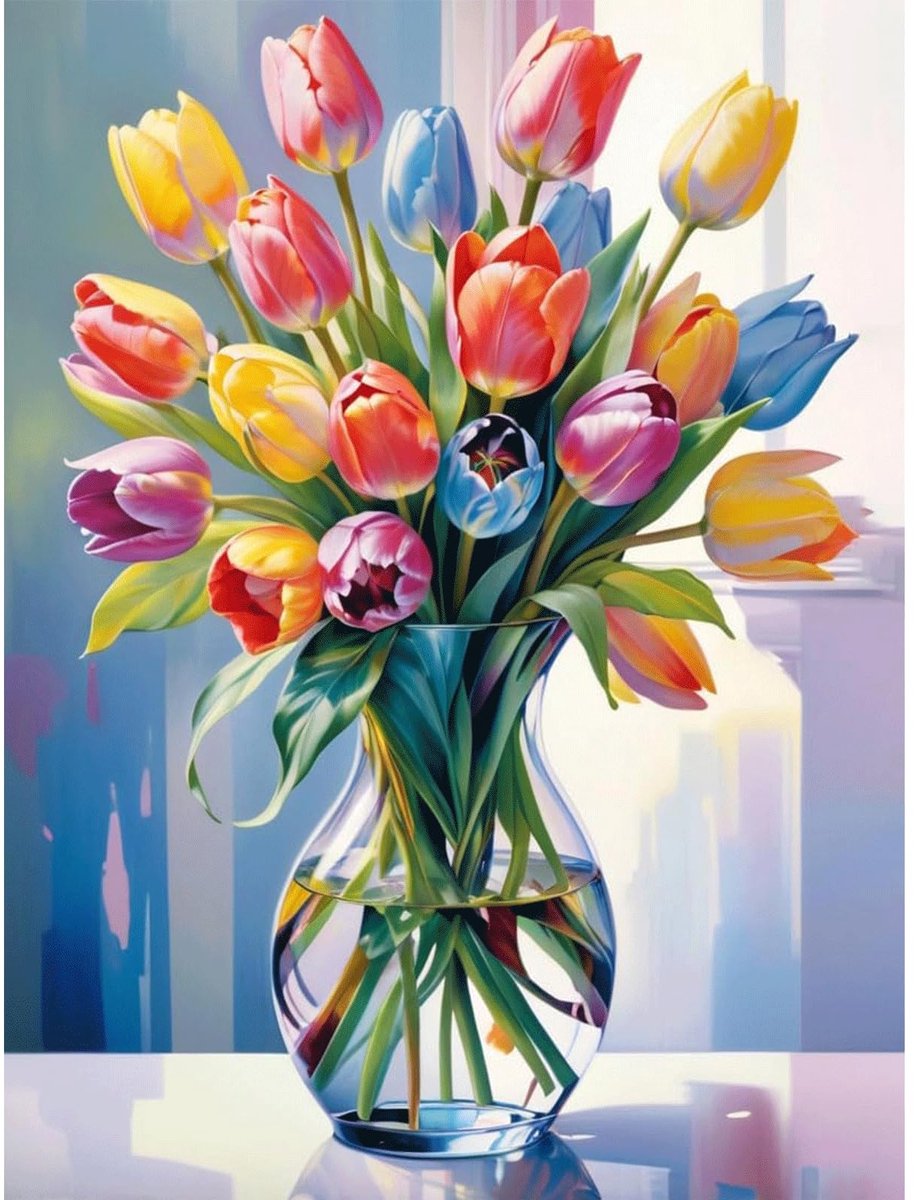 Canollo Diamond Painting 25x35cm, DIY Bloemen Diamond Painting Afbeeldingen, Daiments Schilderen Volwassenen, 5D Diamond Painting Tulpenboeket, Diamond Painting Set voor Cadeaus en Thuis Muurdecoratie