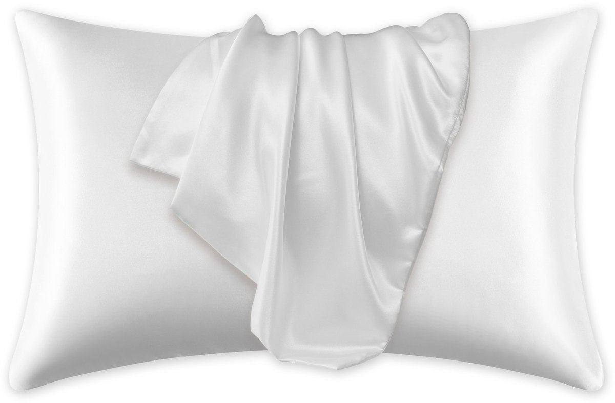 Satijnen kussensloop Wit 60 x 70 cm hoofdkussen formaat - AfricanFabs® Satin pillow case / Zijde zachte kussensloop van satijn (1 stuks)