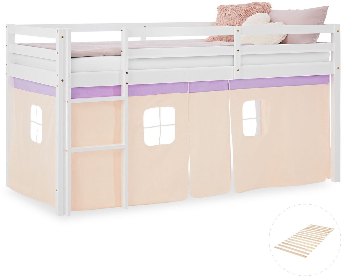 Homestyle4u Hoogslaper kinderen - 90x200 cm - met lattenbodem - Roze/Perzik/Abrikoos Wit