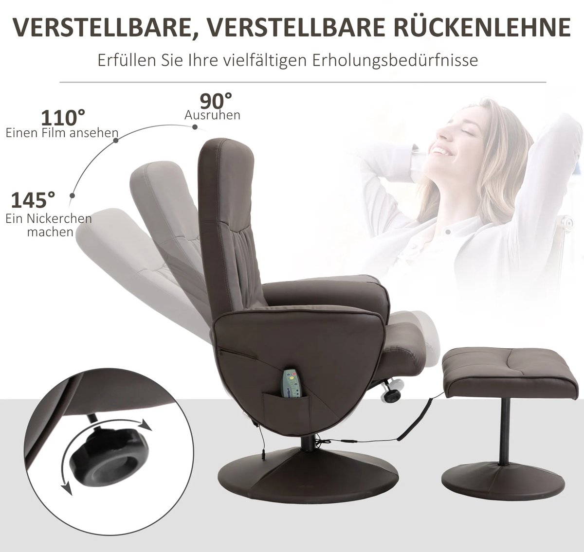 Afbeelding 2 van TRUUSK 2-St TV Stoel Massagestoel Bruin 360° Draaibaar