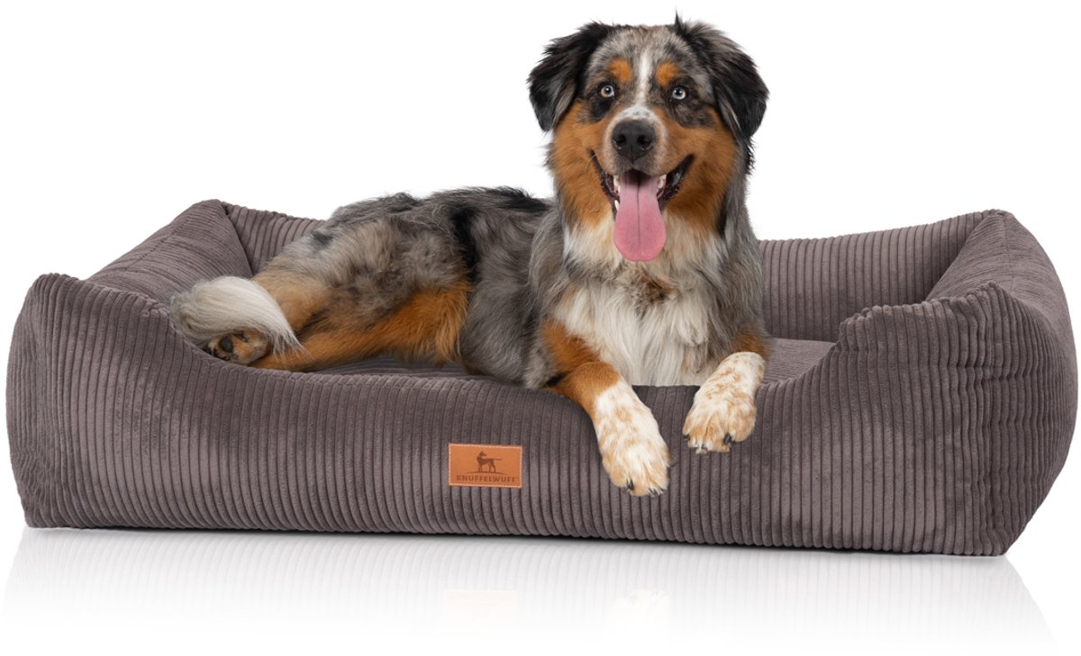 Knuffelwuff hondenbed van ribfluweel met handgeweven uiterlijk Olivia XXL 120 x 85 cm bruingrijs