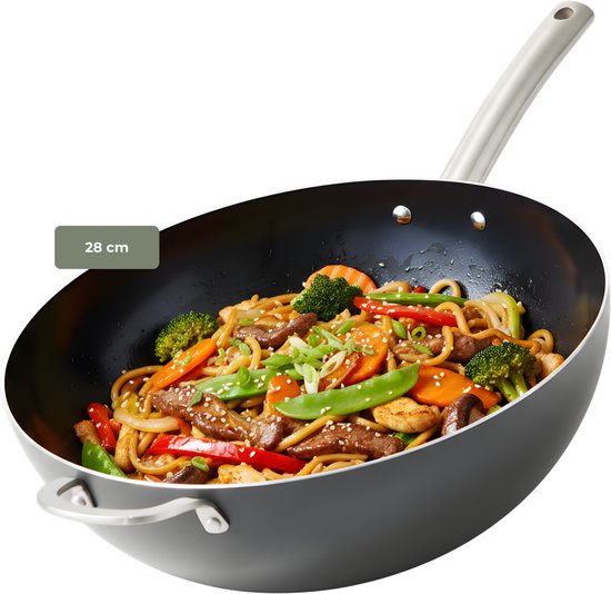 ISENVI Murray Wok en céramique 28 CM - poignée en acier inoxydable