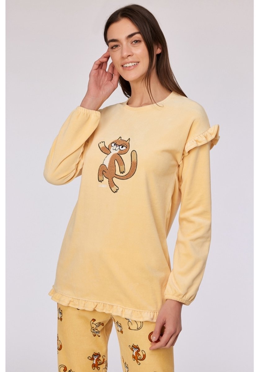 Woody Pyjama dames woody kat velours Geel